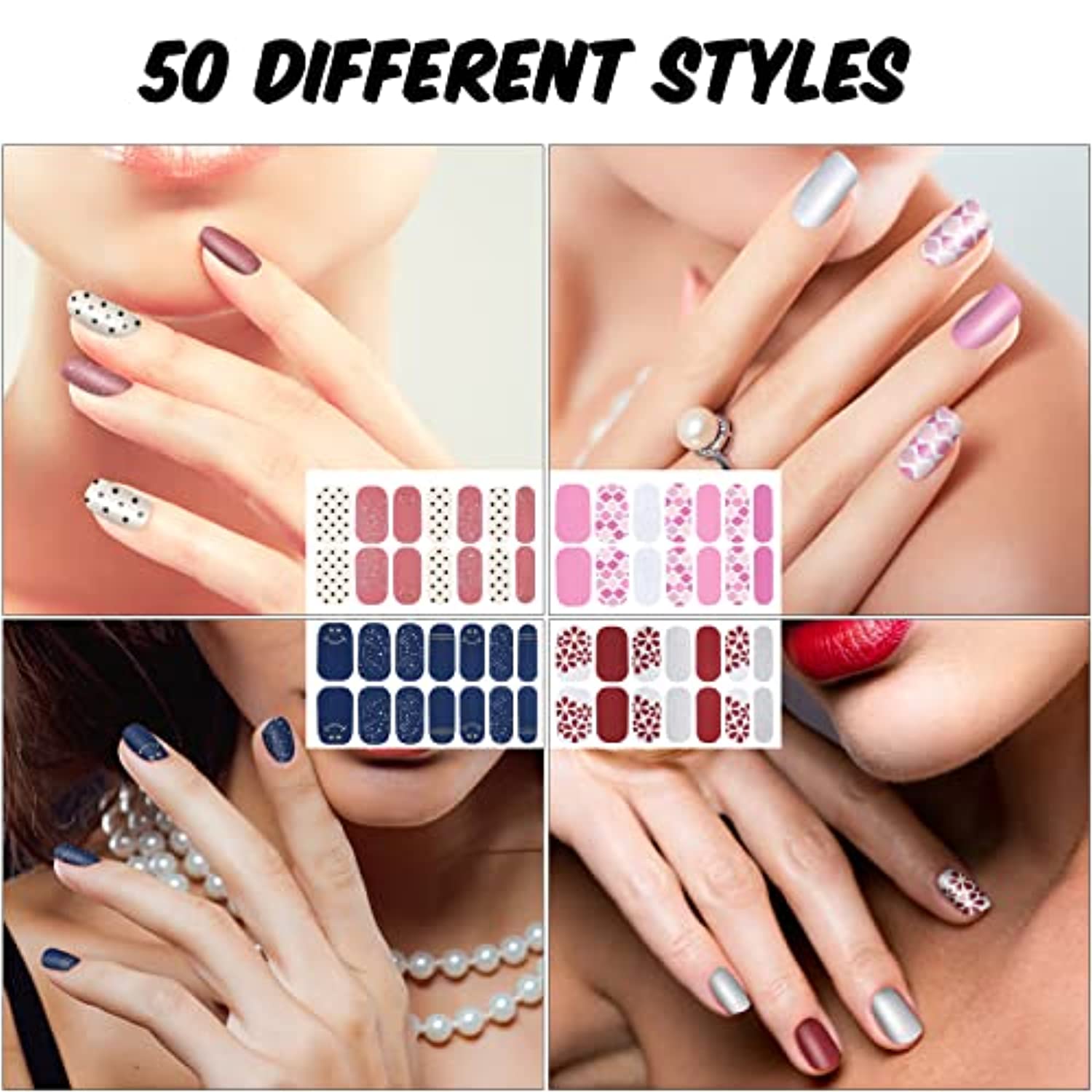 680 Pieces 50 Sheets Nail Polish Strips Full Wraps Nail Stickers Self-Adhesive Nail Decals with Nail Files for Women Girls DIY Nail Art Decoration (Classic Style)