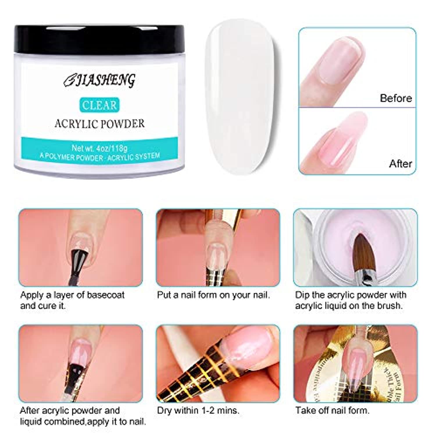 Clear Acrylic Powder, 4oz Acrylic Powder, Professional Acrylic Nail Kit Nail Extension System Acrylic Nails Powder 118g