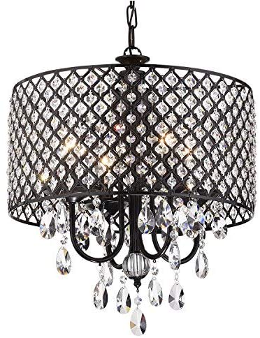 EDVIVI Marya Drum Crystal Chandelier, 4 Lights Glam Lighting Fixture with Chrome Finish, Adjustable Ceiling Light with Round Crystal Drum Shade, Dining Room Light for Living Room, Bedroom, Kitchen