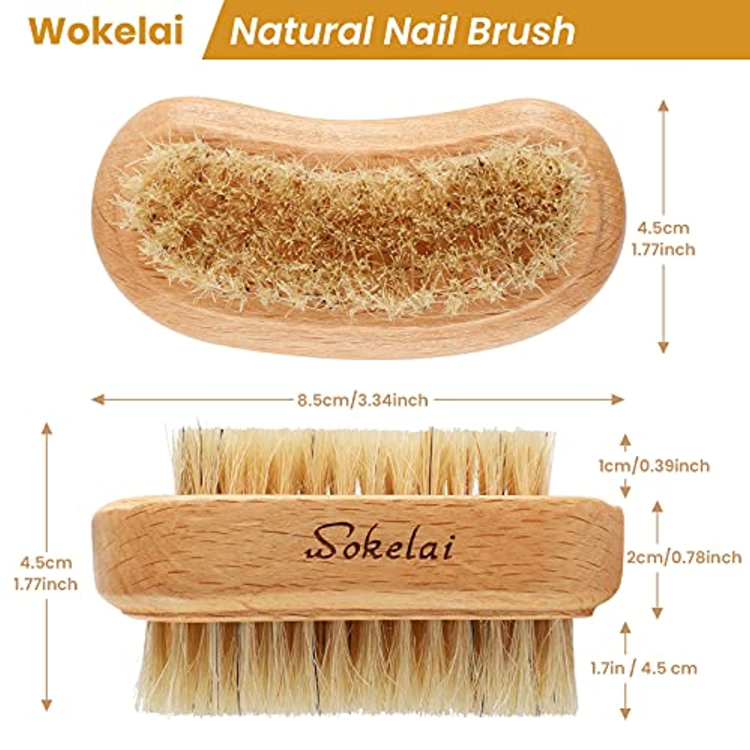 2 Pieces Natural Wooden bristle nail brushes for Cleaning Fingernail and Toenail non-slip two-sided Grip Hand foot Nail Brush Set Manicure Pedicure Scrubber Supply Men Women Girls