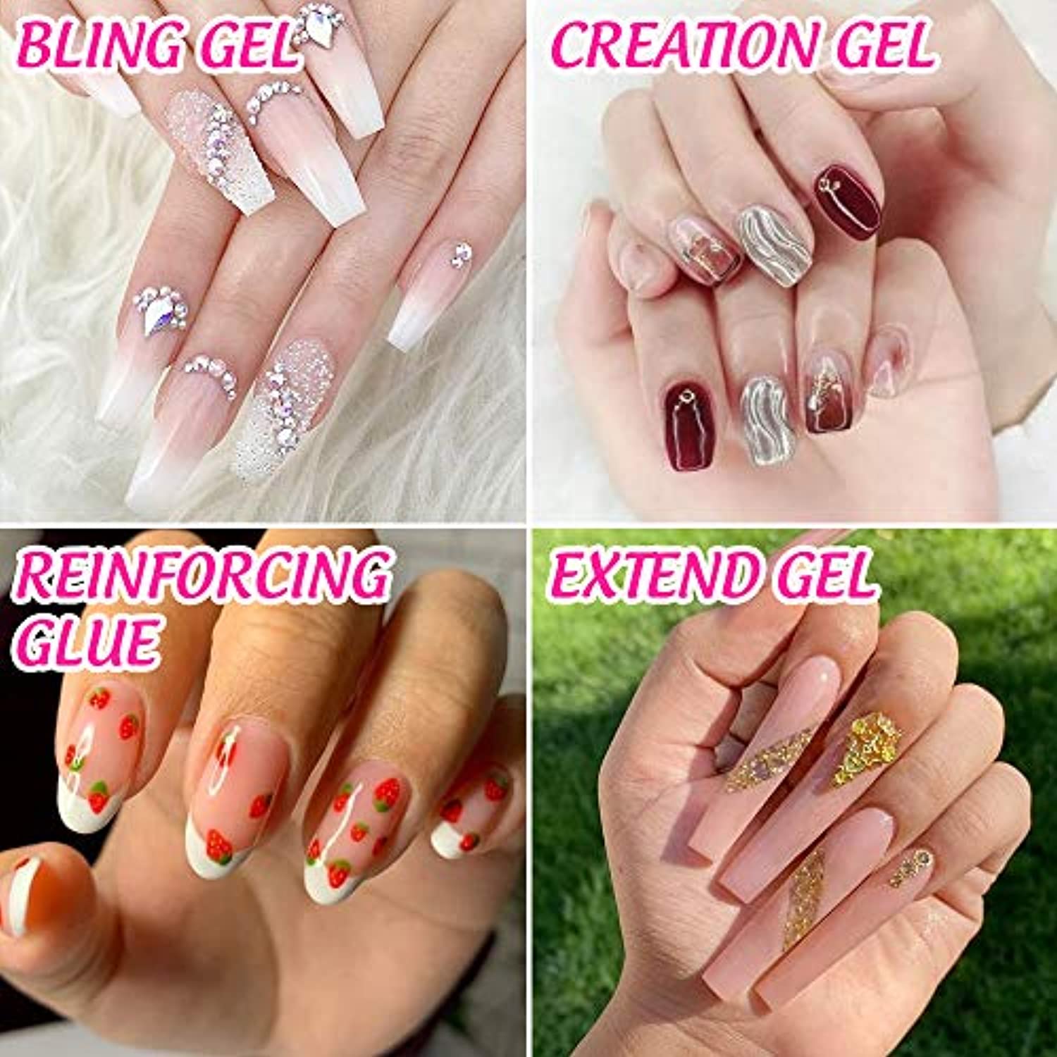 Rhinestone Resin Glue, Teenitor Nail Art Decoration Tools Kit with 8ml Gem Rhinestone Gel Resin Glue 3pcs Nail Brushes Wax Pen Stick Rhinestones Picking Tweezers (UV/LED Cure Needed)