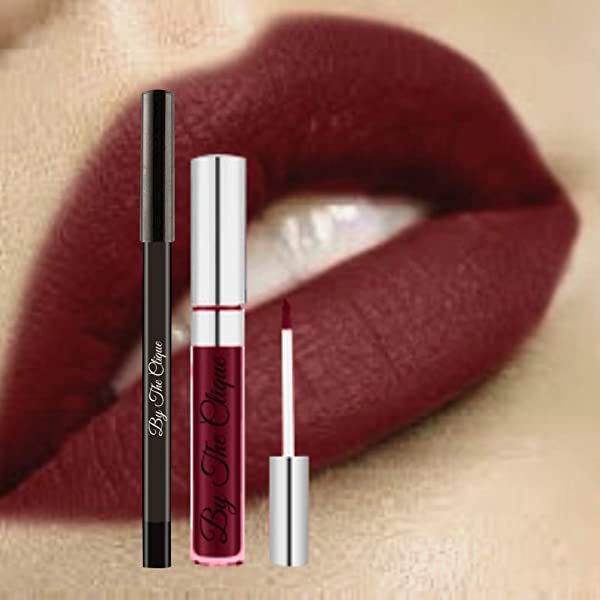 By The Clique Premium Long Lasting Matte Lip Kit | Deep Wine Liquid Lipstick and Liner Set | Merlot