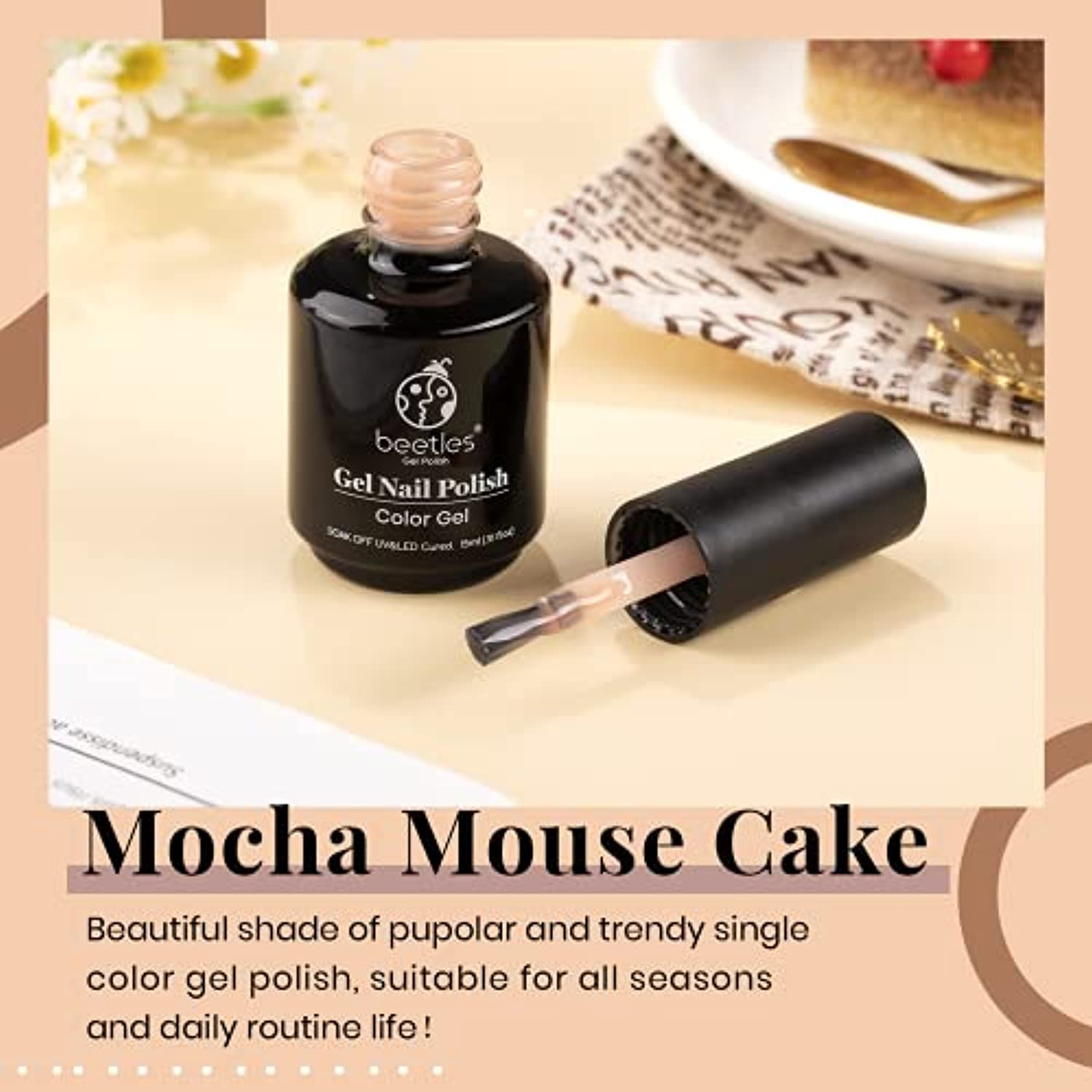 Beetles Jelly Gel Nail Polish,1 Pcs Translucent Color Neutral Gel 15 ml Mocha Mouse Cake Nude Gel Polish Soak Off LED Nail Lamp Gel Polish Nail Art DIY Easter Egg Nails