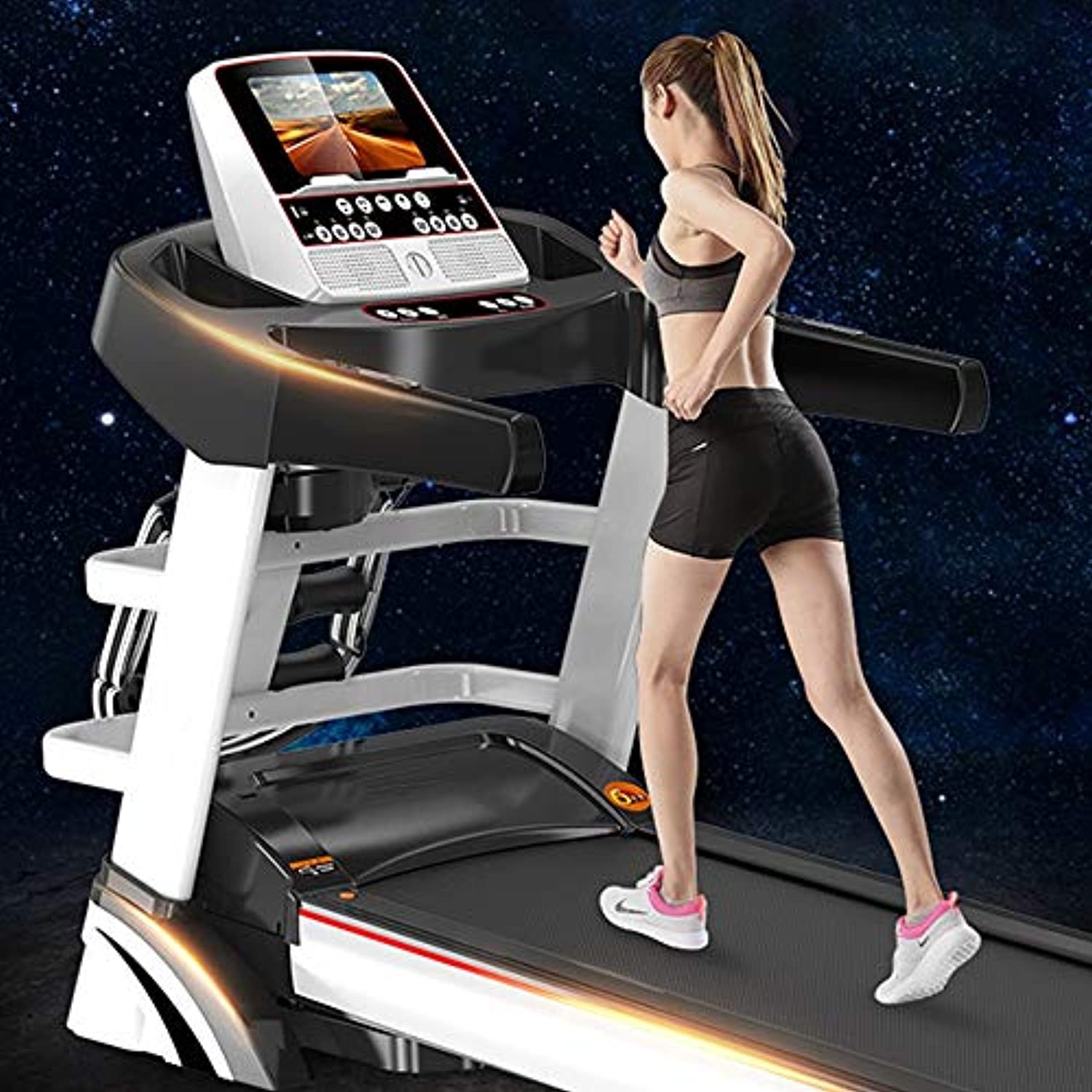 Zzfni Treadmill Quiet Home Treadmill, Fitness Folding Color Touch Screen Smart Electric Treadmill, Gym Tools Foldable Treadmill