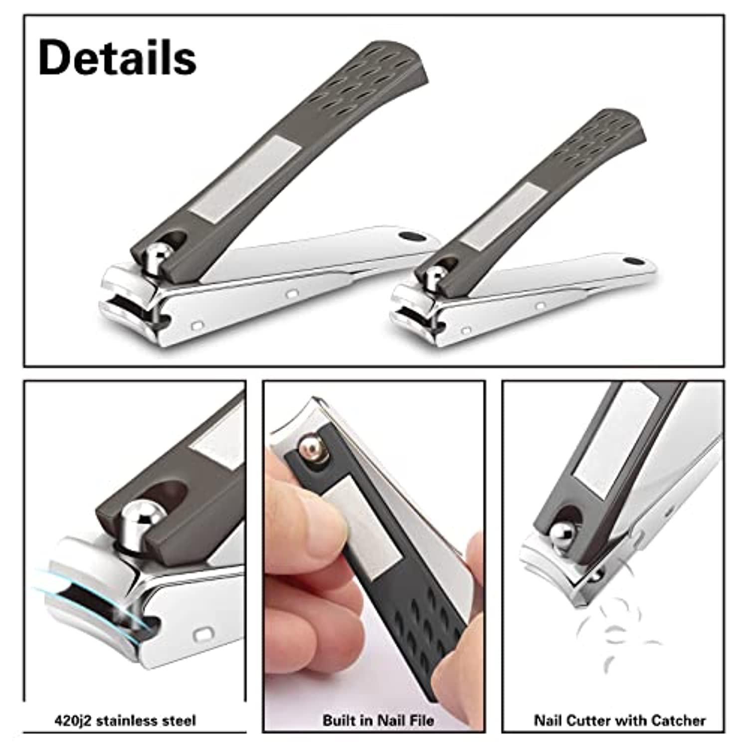CGBE Nail Clippers Set, Ultra Sharp Fingernail and Toenail Clipper, Stainless Steel 4 pcs Nail Clippers Kit with Catcher for Men and Women