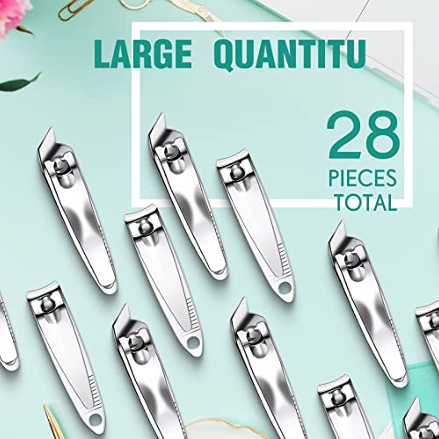28 Pcs Nail Clippers Stainless Steel Fingernail and Toenail Clipper Slanted Pointed Nail Cutter Straight Edge Nail Clipper Pointed Sturdy Trimmer Set for Men and Women, 2 Designs