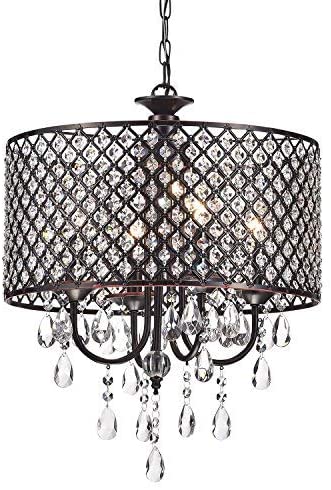 EDVIVI Marya Drum Crystal Chandelier, 4 Lights Glam Lighting Fixture with Chrome Finish, Adjustable Ceiling Light with Round Crystal Drum Shade, Dining Room Light for Living Room, Bedroom, Kitchen