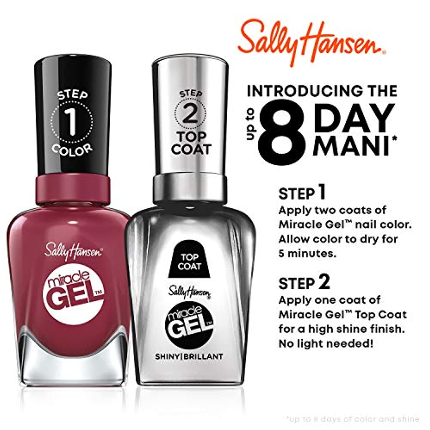 Sally Hansen Miracle Gel Nail Polish Shiny Top Coat, 101 Miracle Gel 3.0 Shiny Top Coat, 0.5 Fl Ounce