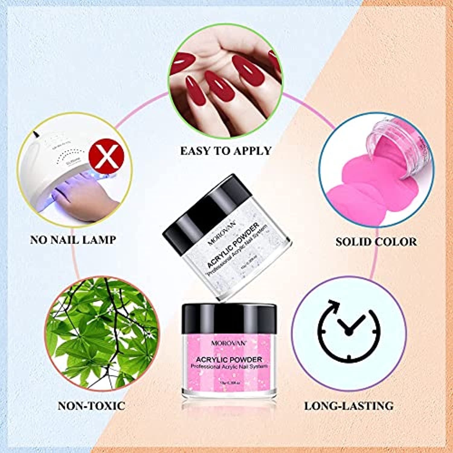 Morovan Acrylic Powder Set - 12 Colors Acrylic Nail Powder Pure Color and Glitter Professional Polymer Colored Acrylic Nail Powder for Acrylic Nail Extension Carving