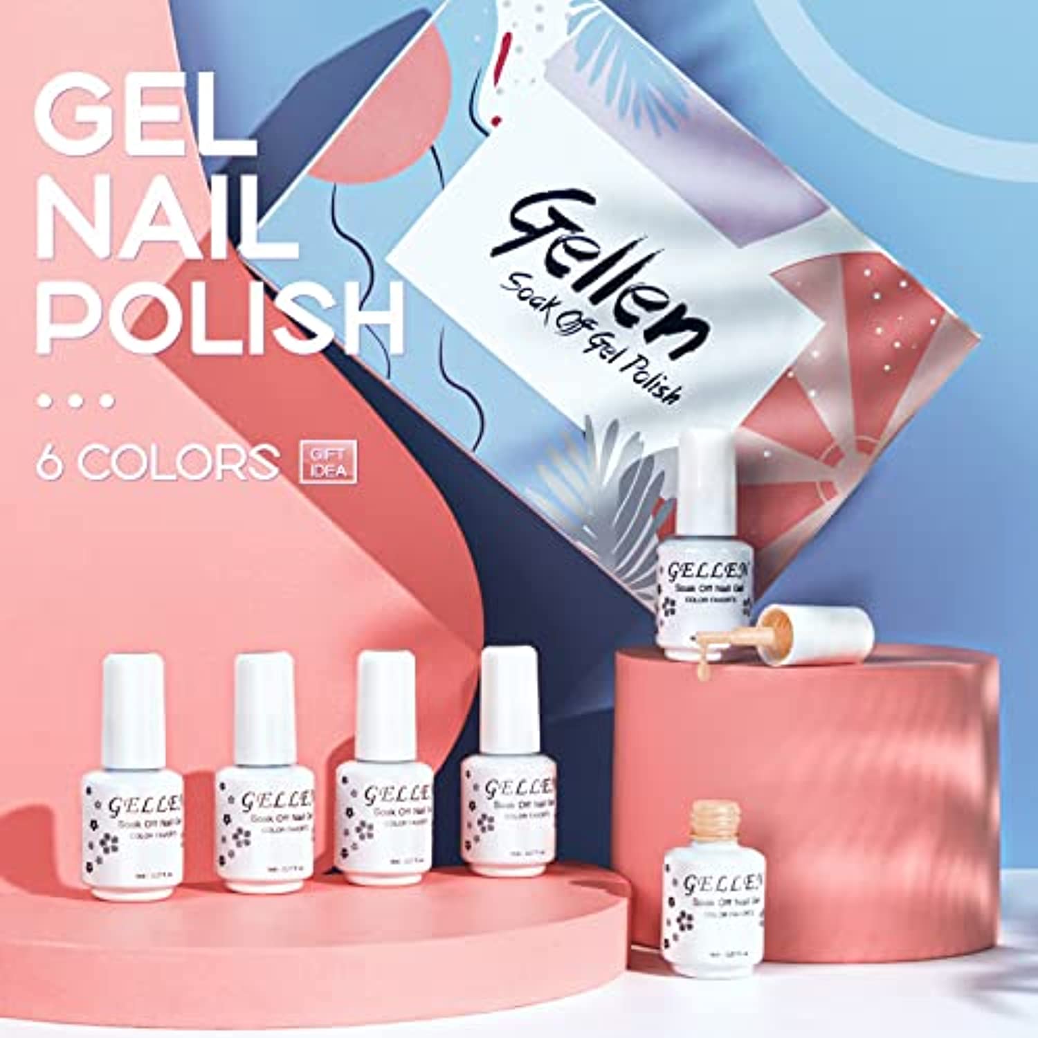 Gellen Gel Nail Polish Kit- Gentle Nudes Series Nude Neutrals 6 Colors, Warm Pastels Beige Pink Soak Off Gel Polish Set