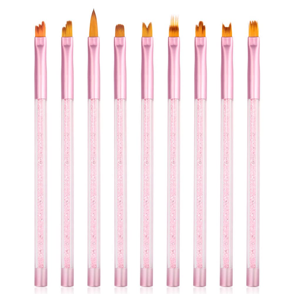 DouborQ 9 Pcs Nail Brush Pen Gradient Painting Brush Set UV Gel Flower Drawing Tool for Professional Salons and Home DIY nail art (Pink 9 Pcs/set)