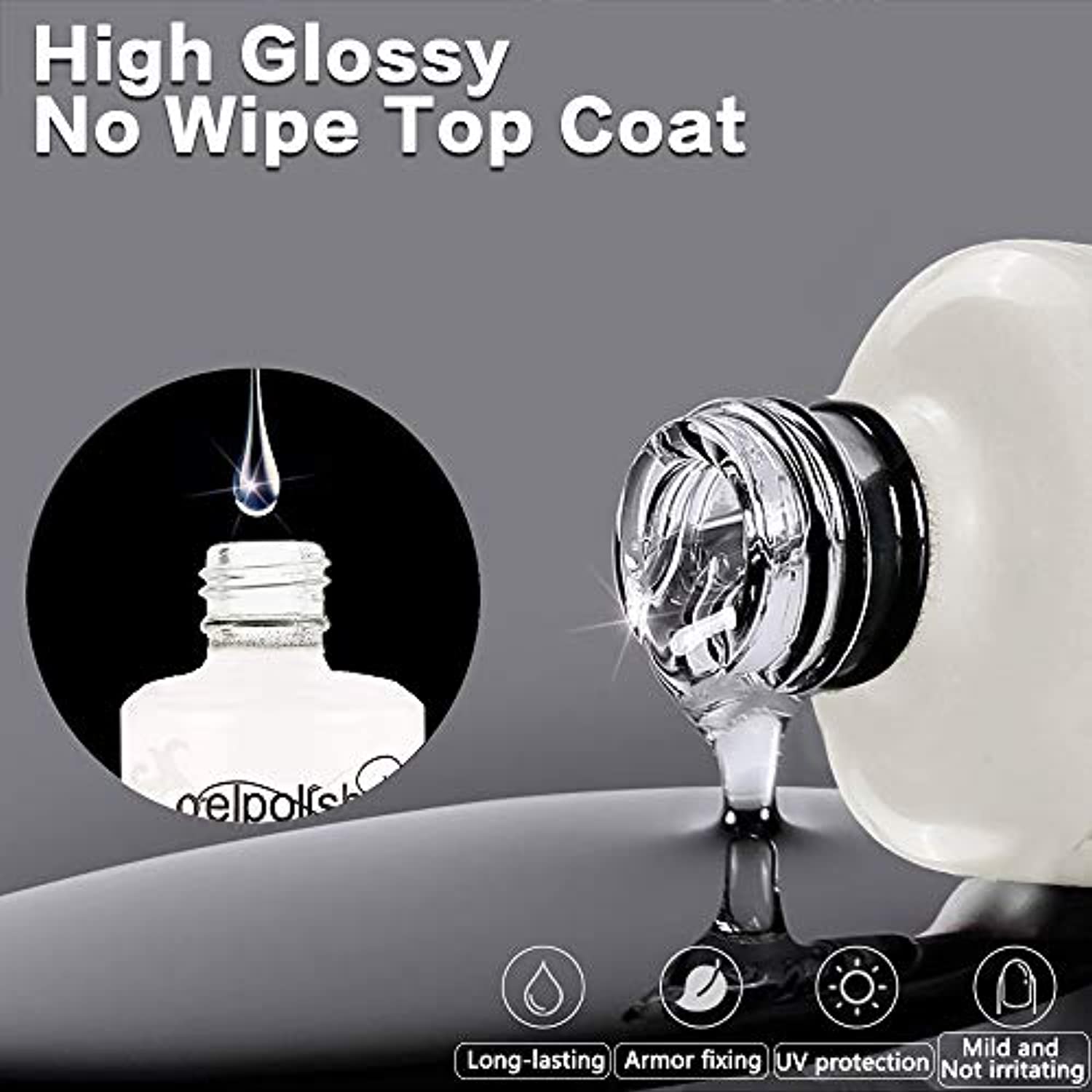 Vishine 15ml No Wipe Top Coat Base Coat Gel Nail Polish Soak off UV LED Drying Long Lasting Shiny Nail Varnish Set