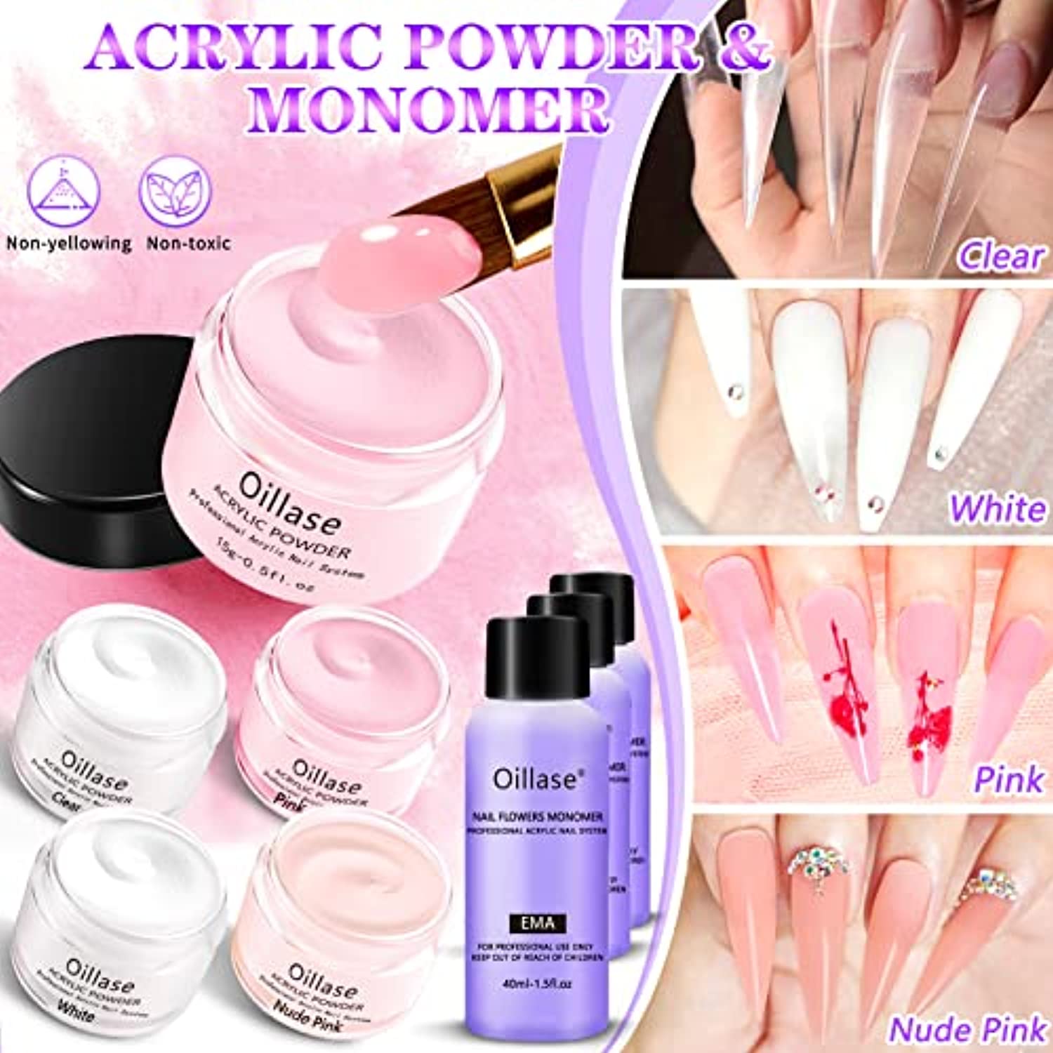 Large Acrylic Nail Kit Set Professional Acrylic with Everything,Acrylic Powder and Monomer Acrylic Nail Liquid for Beginners,Acrylic Nail Supplies Acrylic Nail Brush,Practice Hand for Acrylic Nails