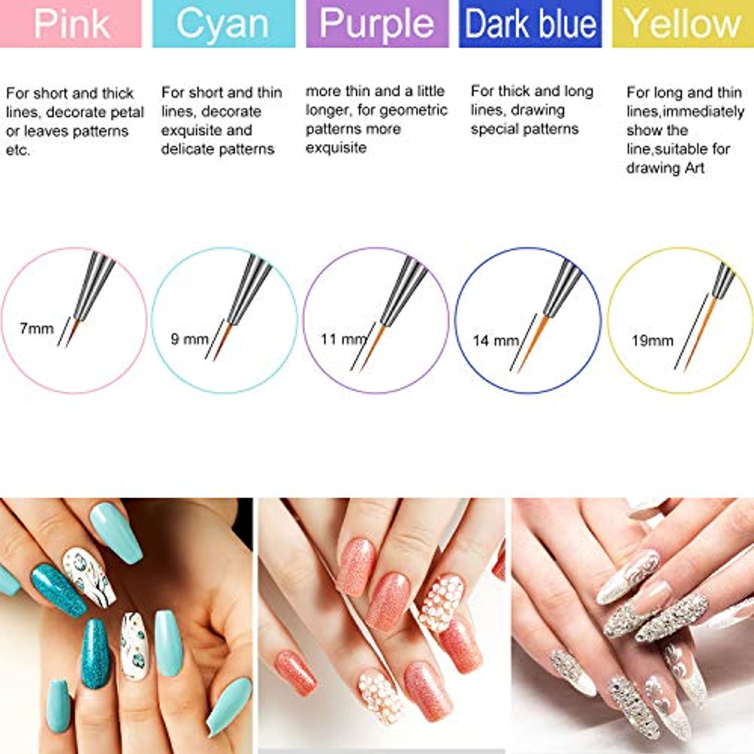 10 Pieces 3D Nail Art Brushes Set Nail Liner Ombre Brush Nail Painting Design Pen Brushes Acrylic Rhinestone Handles Nail Art Pens