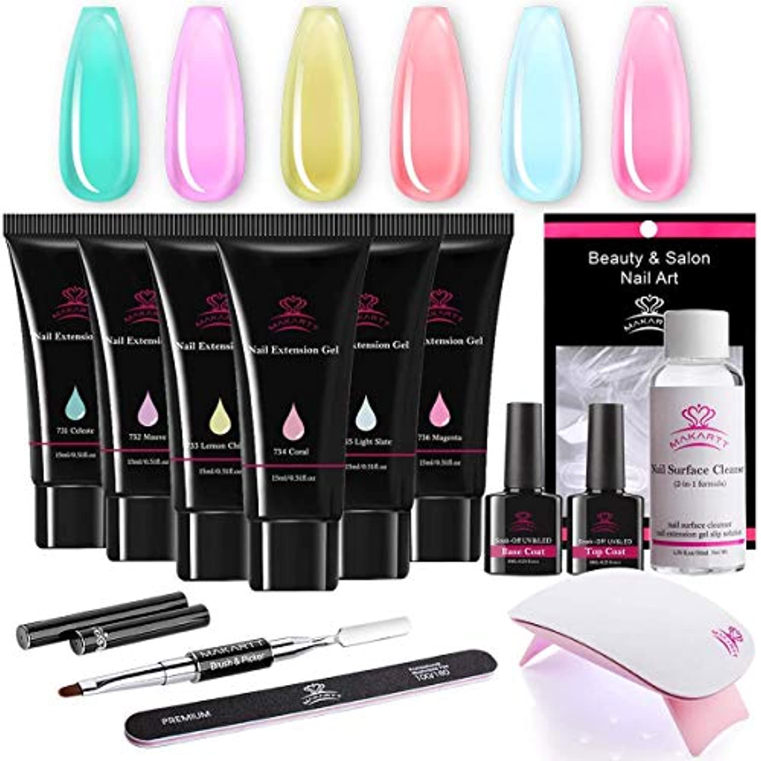 Makartt Jelly Poly Extension Gel Kit with Nail Lamp Bundle - Jelly Translucent Poly Nail Gel Kit with 6W Mini UV/LED Lamp