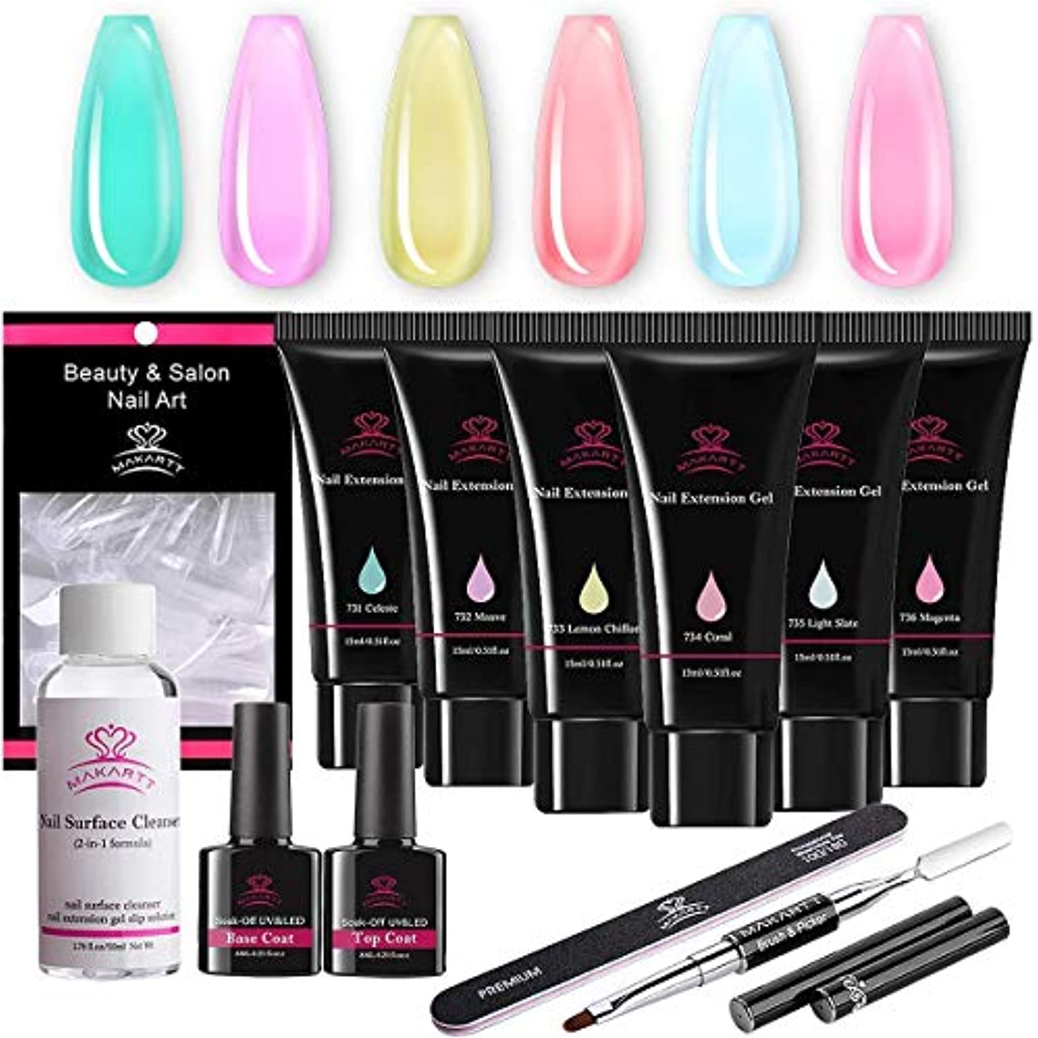 Makartt Jelly Poly Extension Gel Kit with Nail Lamp Bundle - Jelly Translucent Poly Nail Gel Kit with 6W Mini UV/LED Lamp