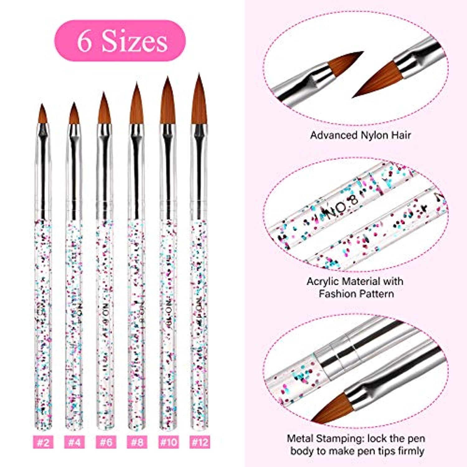 21 Pieces Acrylic Nail Art Brush Set UV Gel Nail Brush Nail Painting Brush Pen Nail Art Dotting Pen Nail Art Tip Builder Brushes Nail Art Liner Brush for Nail Salon Home DIY Nail Favor (Transparent)