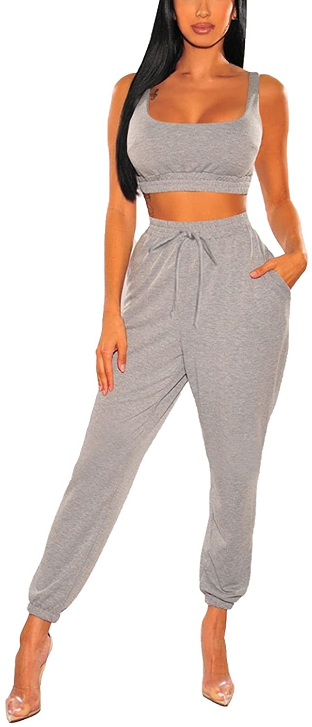 Linsery Women Bra and Sweatpants Sweatsuit Sets Crop Tank Joggers 2 Piece Tracksuit Sport Outfits