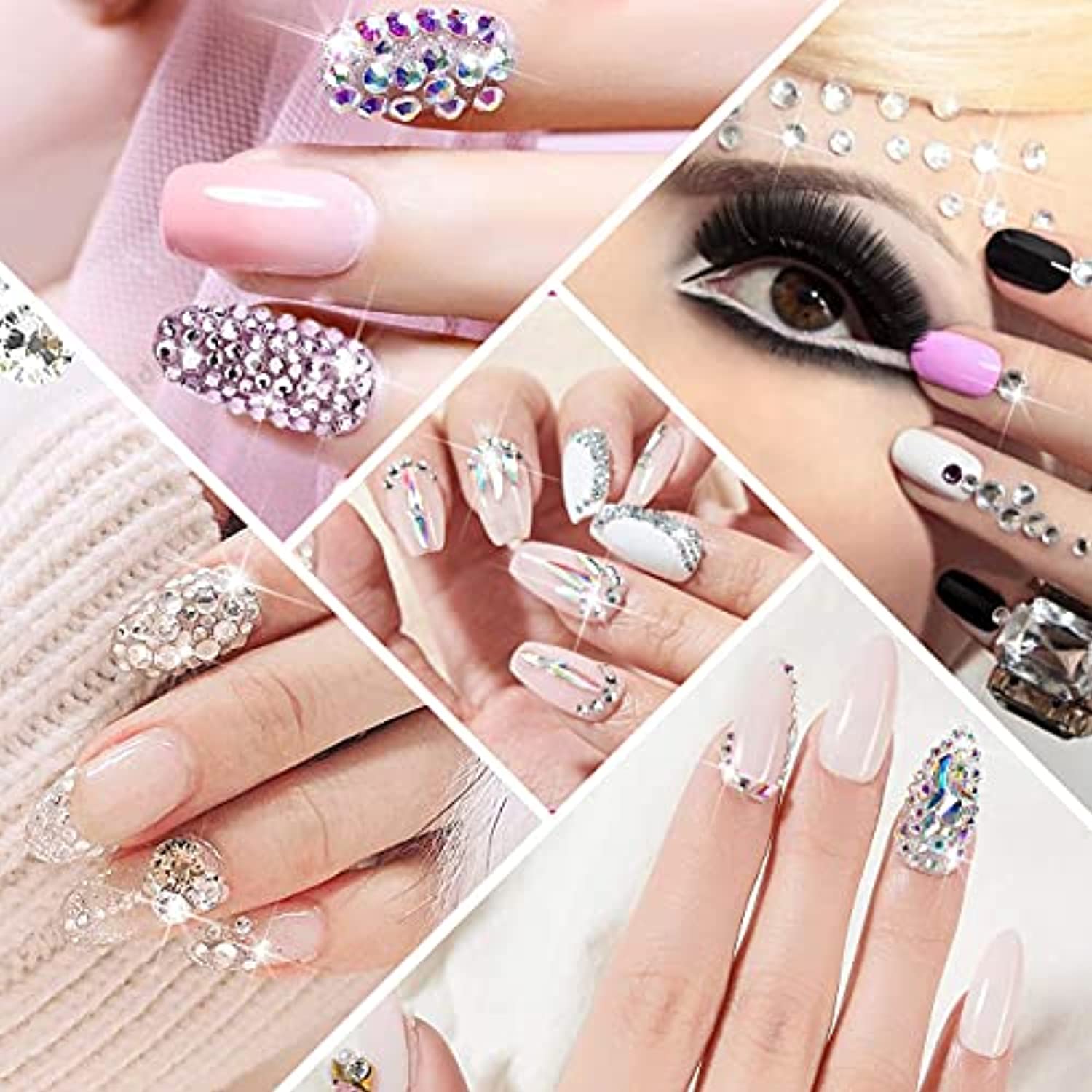 Crystals AB Nail Art Rhinestones Decorations Nail Stones for Nail Art Supplies and Clear Crystal Rhinestones with Pick Up Tweezer and Rhinestone Picker Dotting Pen