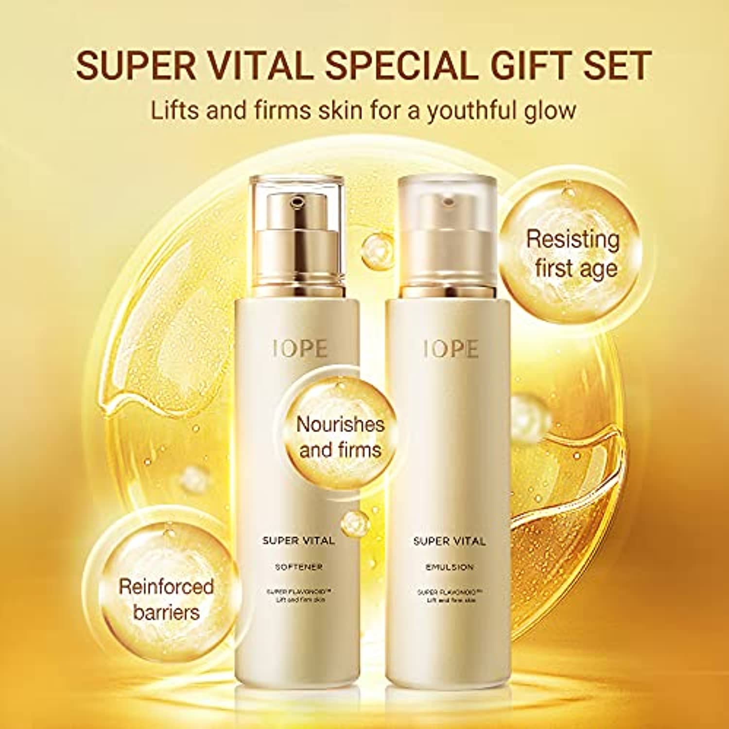 IOPE Super Vital Skincare 2pcs Set- Facial Toner & Emulsion with Mini-Cream - Daily Treatment for All Skin - for Lifting & Hydrating Without Paraben by Amorepacific