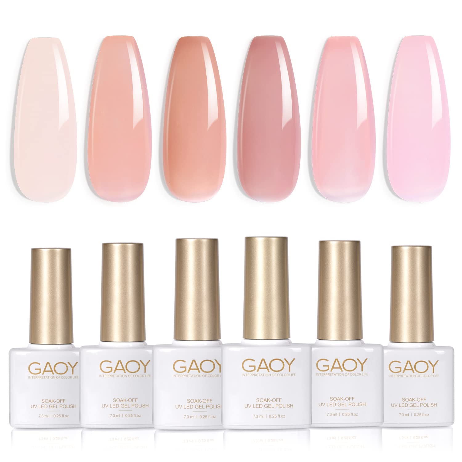 GAOY?Icy Jelly Gel?Nail?Polish?Set of?6?Colors?Including Red Pink Nude Gel Polish Kit UV?LED?Soak?Off Nail?Polish Home DIY Manicure Nail Salon Varnish