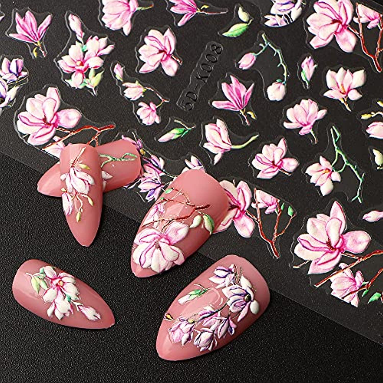 Dornail 6 Sheets 5D Stereoscopic Embossed Nail Stickers Flowers Butterfly Nail Decals Summer Nail Art Stickers DIY Design Decoration Accessories