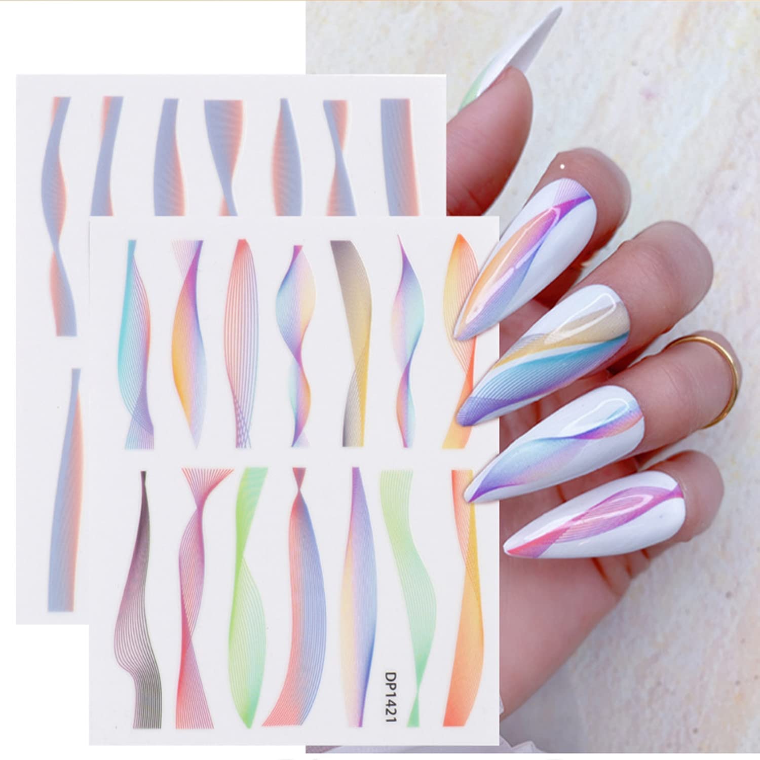 12 Sheets Colorful Wavy Lines Nail Art Stickers Design Ballet Streamer Wavy Line DIY Nail Supplies Nail Art Decoration Kit for Women Girls