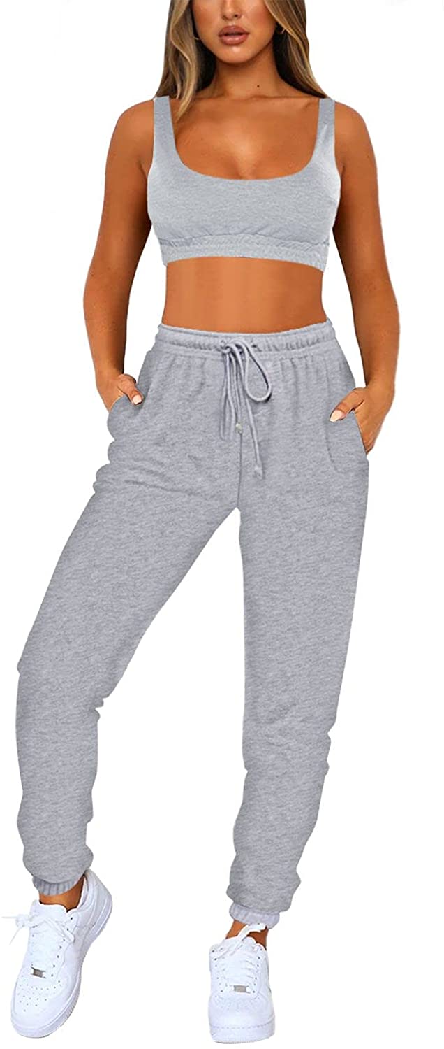 Linsery Women Bra and Sweatpants Sweatsuit Sets Crop Tank Joggers 2 Piece Tracksuit Sport Outfits