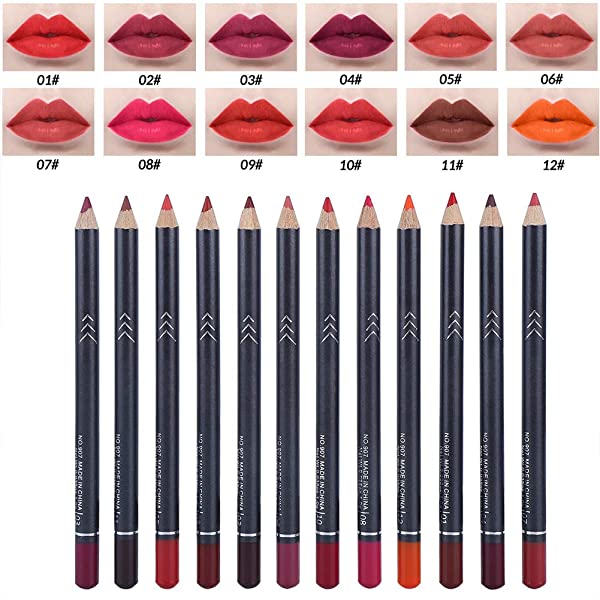 lip liner, Long Lasting 12 Colors/Set Mattee Waterproof Lip Liner Pencil Lipstick Pen Long-lasting Comestic Tool