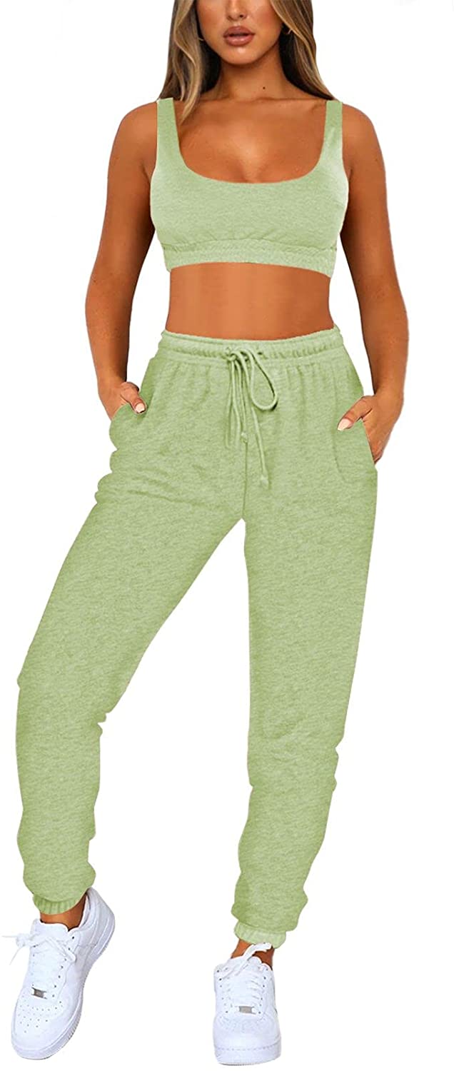 Linsery Women Bra and Sweatpants Sweatsuit Sets Crop Tank Joggers 2 Piece Tracksuit Sport Outfits