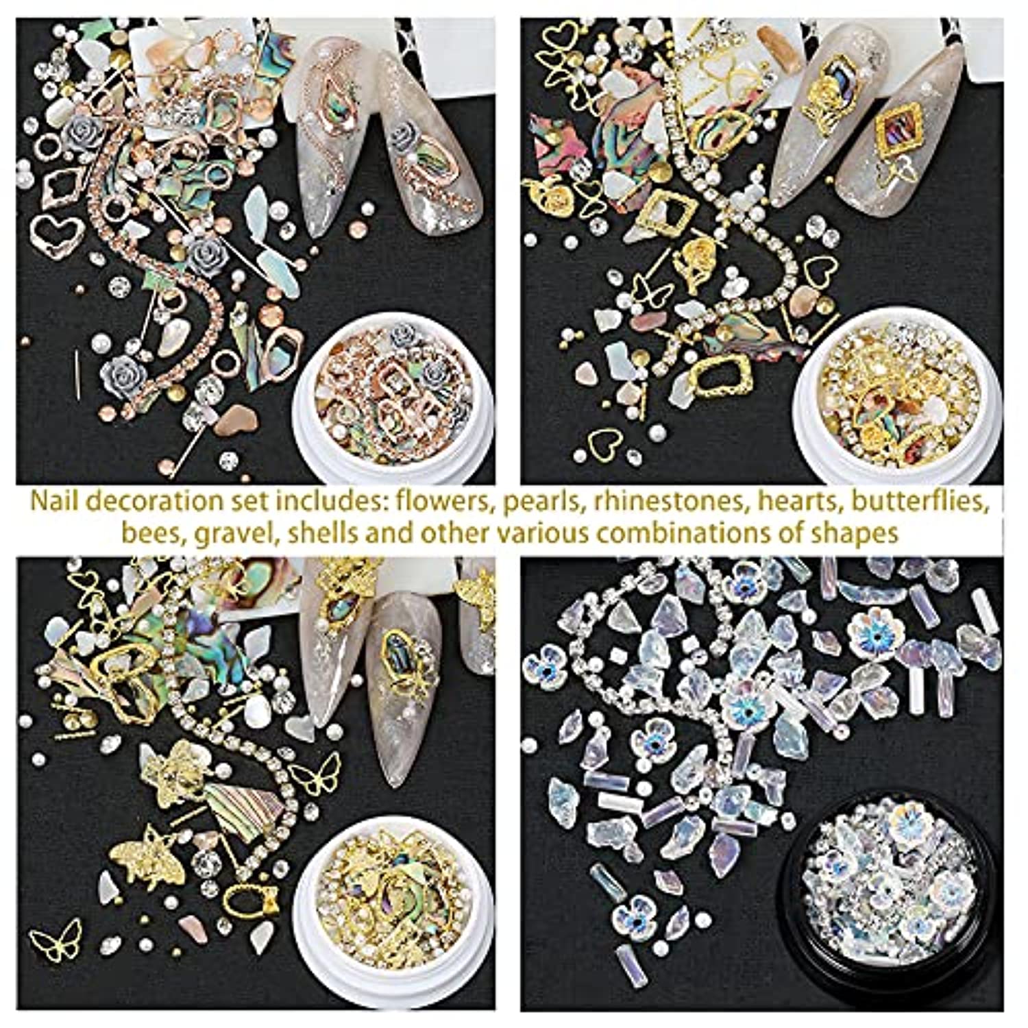 Nail art rhinestone diamond glass crystal pearl flower gemstone gemstone butterfly mason chain mixed color DIY design for nail art decoration.(8 boxes)