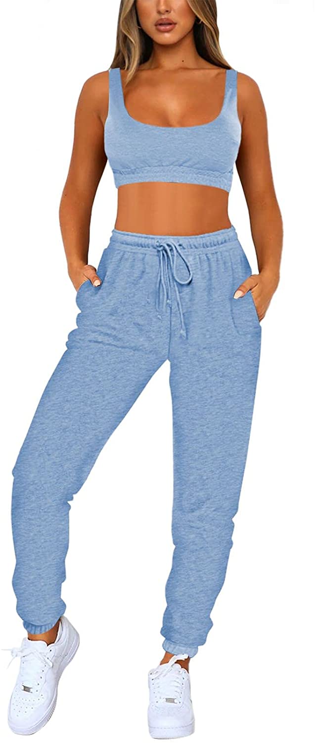 Linsery Women Bra and Sweatpants Sweatsuit Sets Crop Tank Joggers 2 Piece Tracksuit Sport Outfits