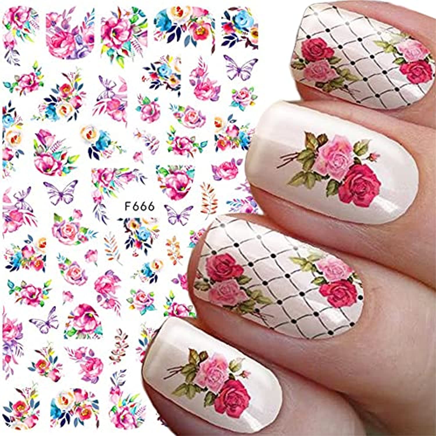 Dornail 8 Sheets Butterfly Nail Stickers Flower Nail Decals Self-Adhesive Summer Floral Nail Art Sticker Nail Designs Nail Decorations