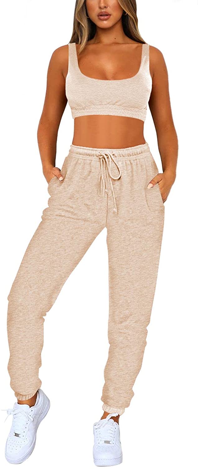 Linsery Women Bra and Sweatpants Sweatsuit Sets Crop Tank Joggers 2 Piece Tracksuit Sport Outfits