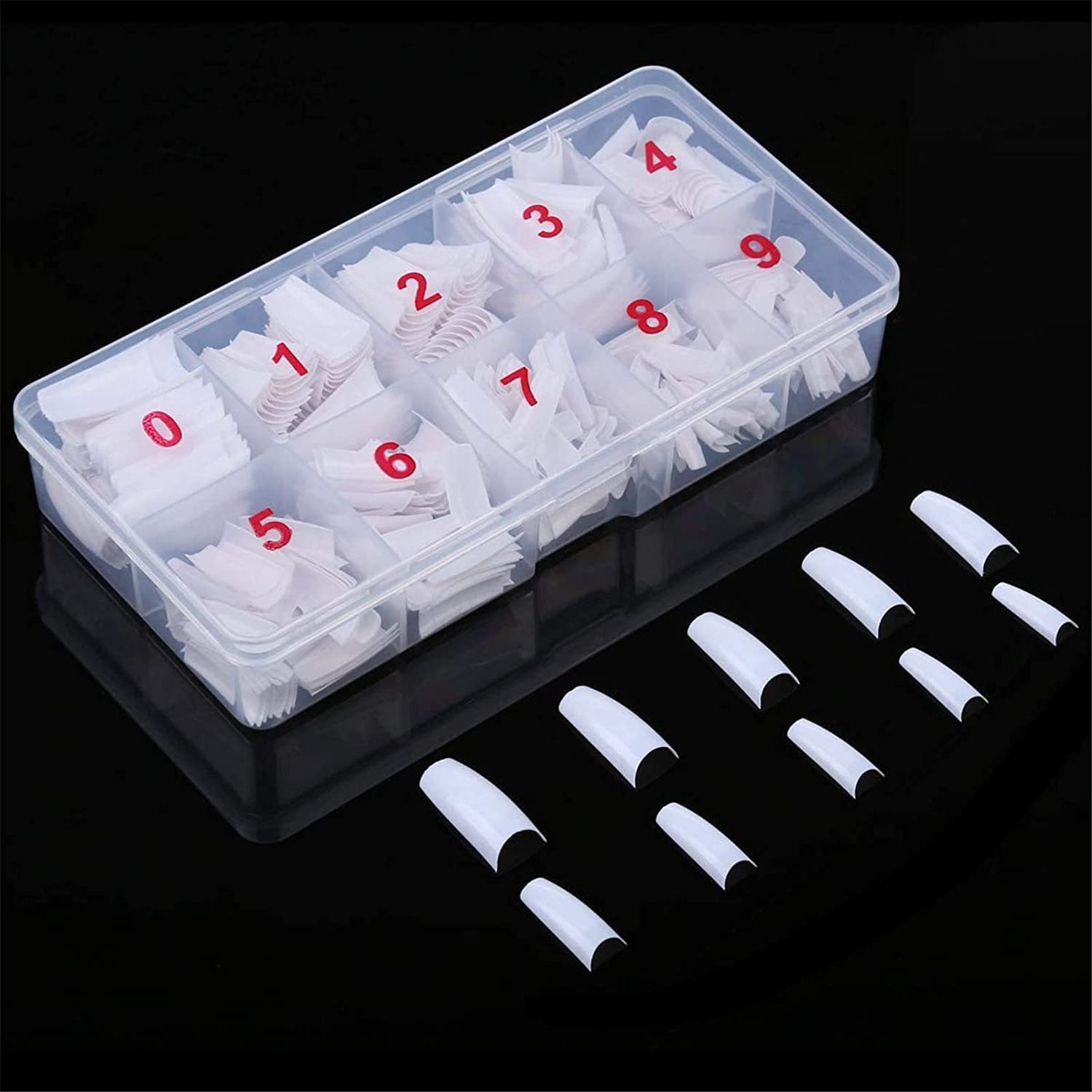 Feugole French Nail Tips Acrylic Flake Nails Half Cover 1000PCS Artificial False Nails Half Tips & Box for DIY Nail Art