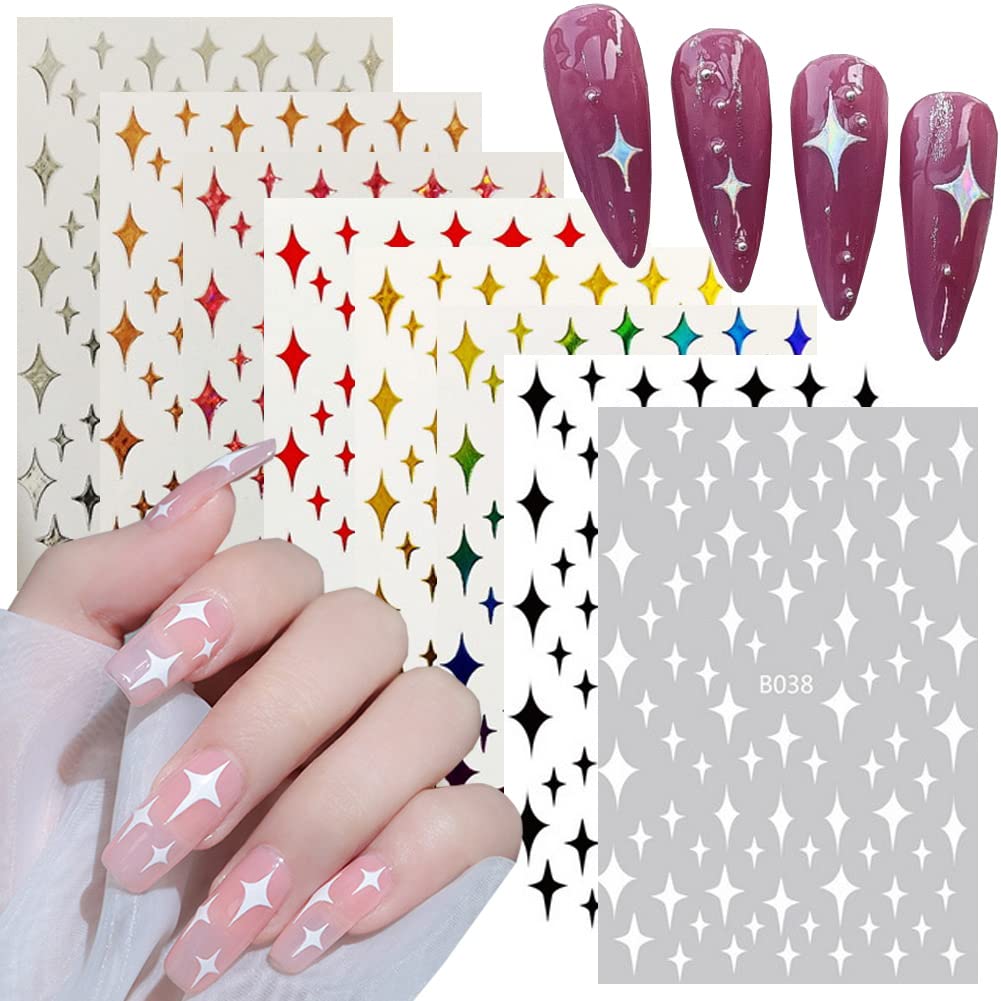 Star Nail Art Stickers Decals Nail Art Supplies 3D Self-Adhesive Nail Slider Stars Stickers Glitter Shiny Decoration Decal DIY Transfer Adhesive Colorful Nail Art Tips Manicure Accessories 8 Sheets
