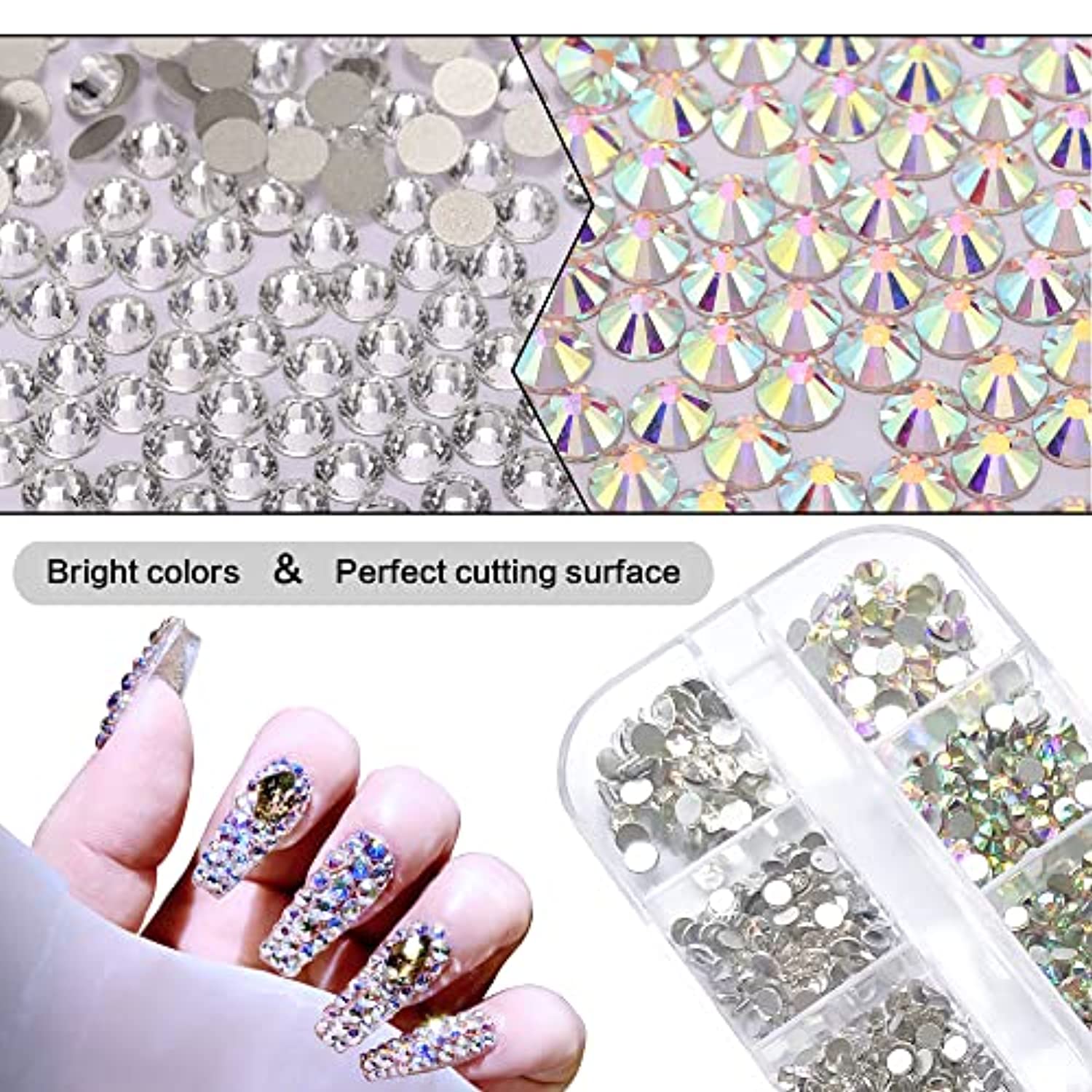 Rhinestones for Nails Art Gems, 2200 Pcs Nail Jewels Crystals Nail Art Rhinestones Decorations Nail Rhinestones Kit with Rhinestone Picker Dotting Pen, 2 Wax Pen Tips and 1Tweezer(Clear and AB)