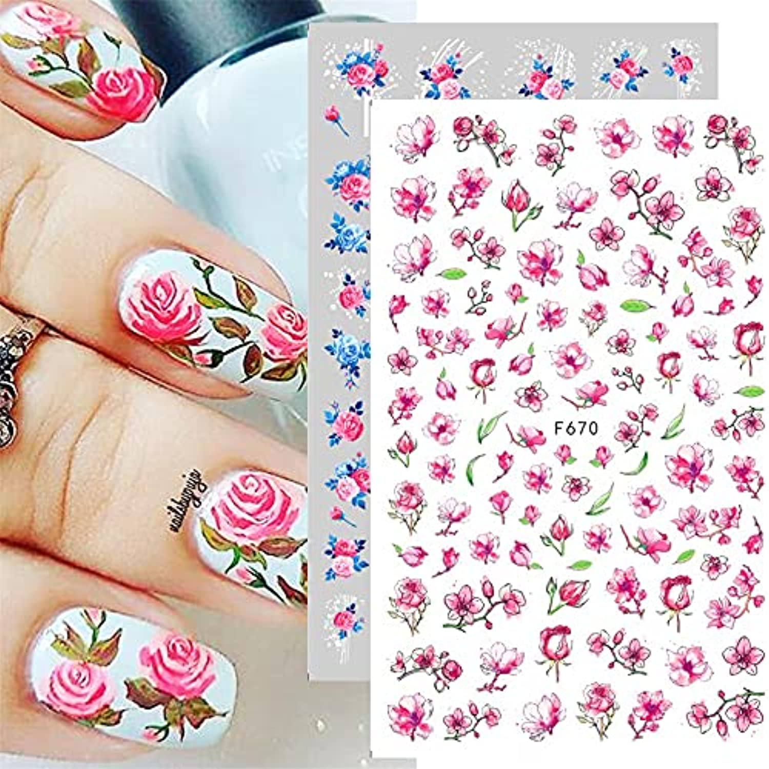 Dornail 8 Sheets Butterfly Nail Stickers Flower Nail Decals Self-Adhesive Summer Floral Nail Art Sticker Nail Designs Nail Decorations