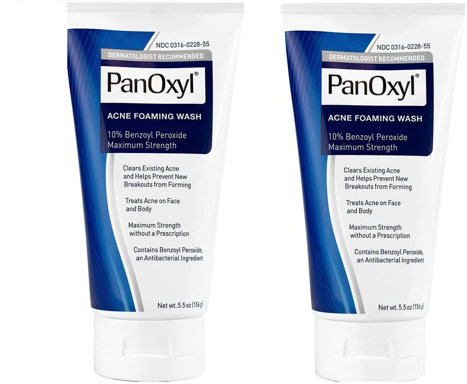 PanOxyl Acne Foaming Wash Benzoyl Peroxide 10% Maximum Strength Antimicrobial, 5.5 Oz