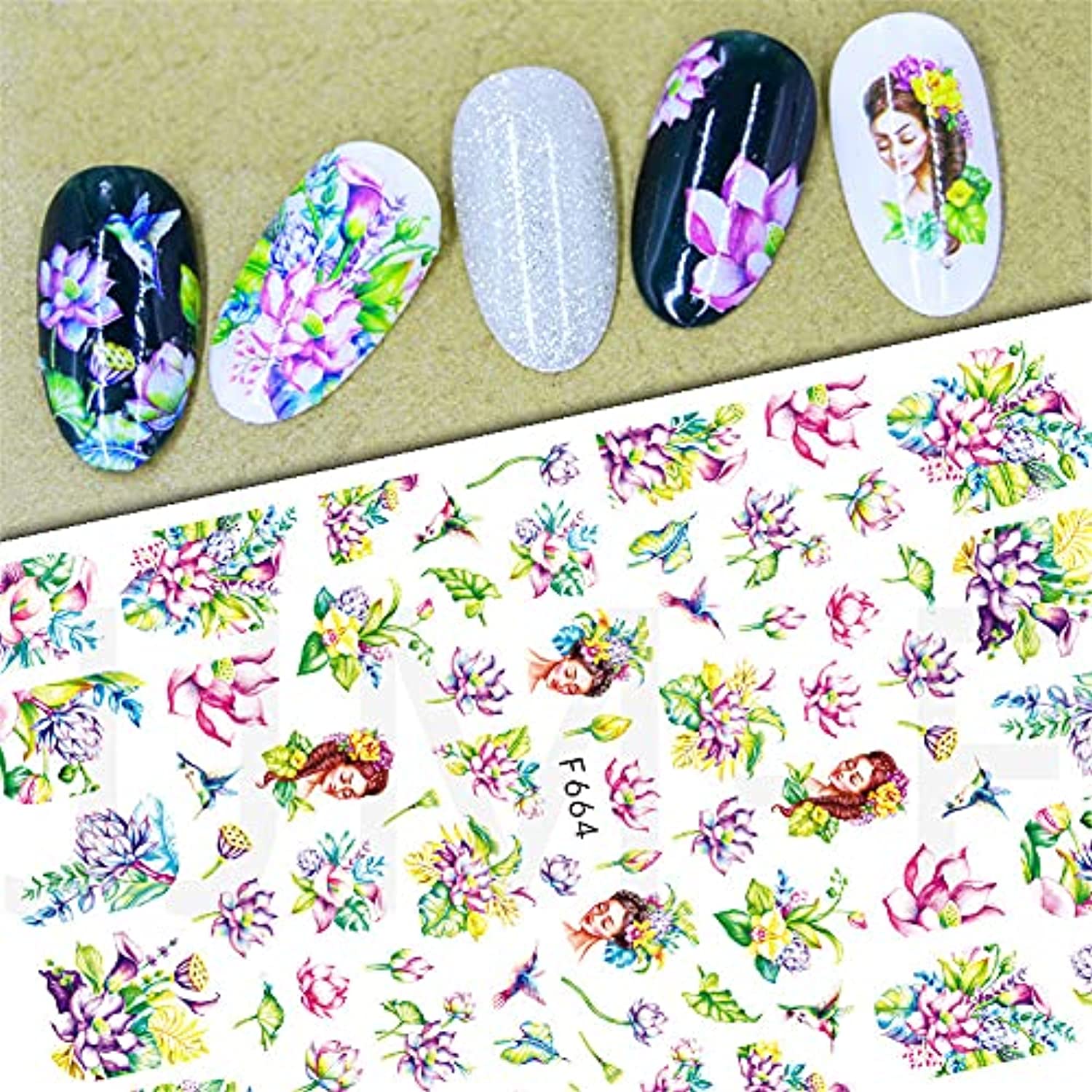 Dornail 8 Sheets Butterfly Nail Stickers Flower Nail Decals Self-Adhesive Summer Floral Nail Art Sticker Nail Designs Nail Decorations