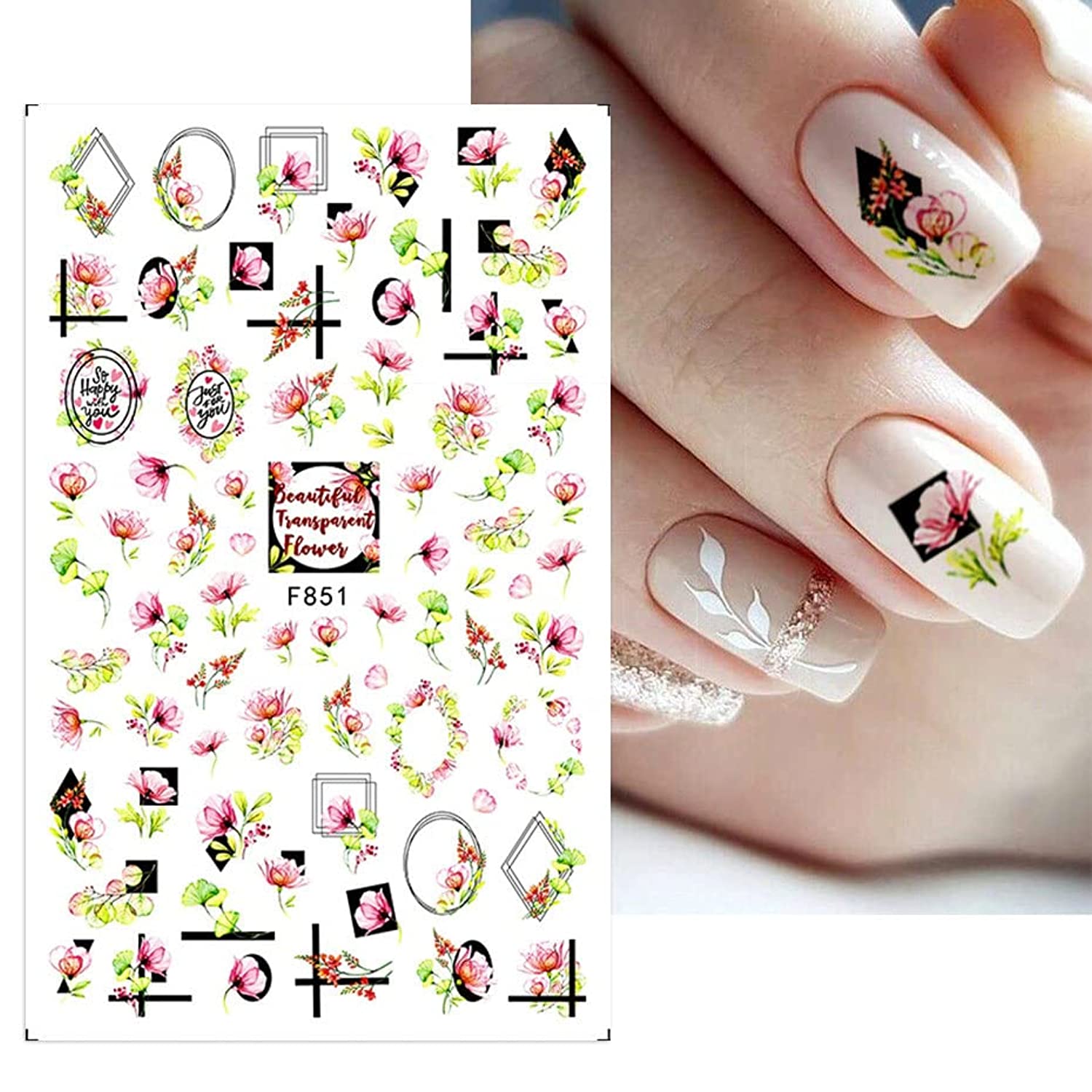 10 Sheets Spring Nail Art Stickers Decals 3D Self Adhesive White Yellow Green Flowers Daisy Smiley Leaves Fresh Design Manicure Tips Nail Decoration for Women Girls Kids