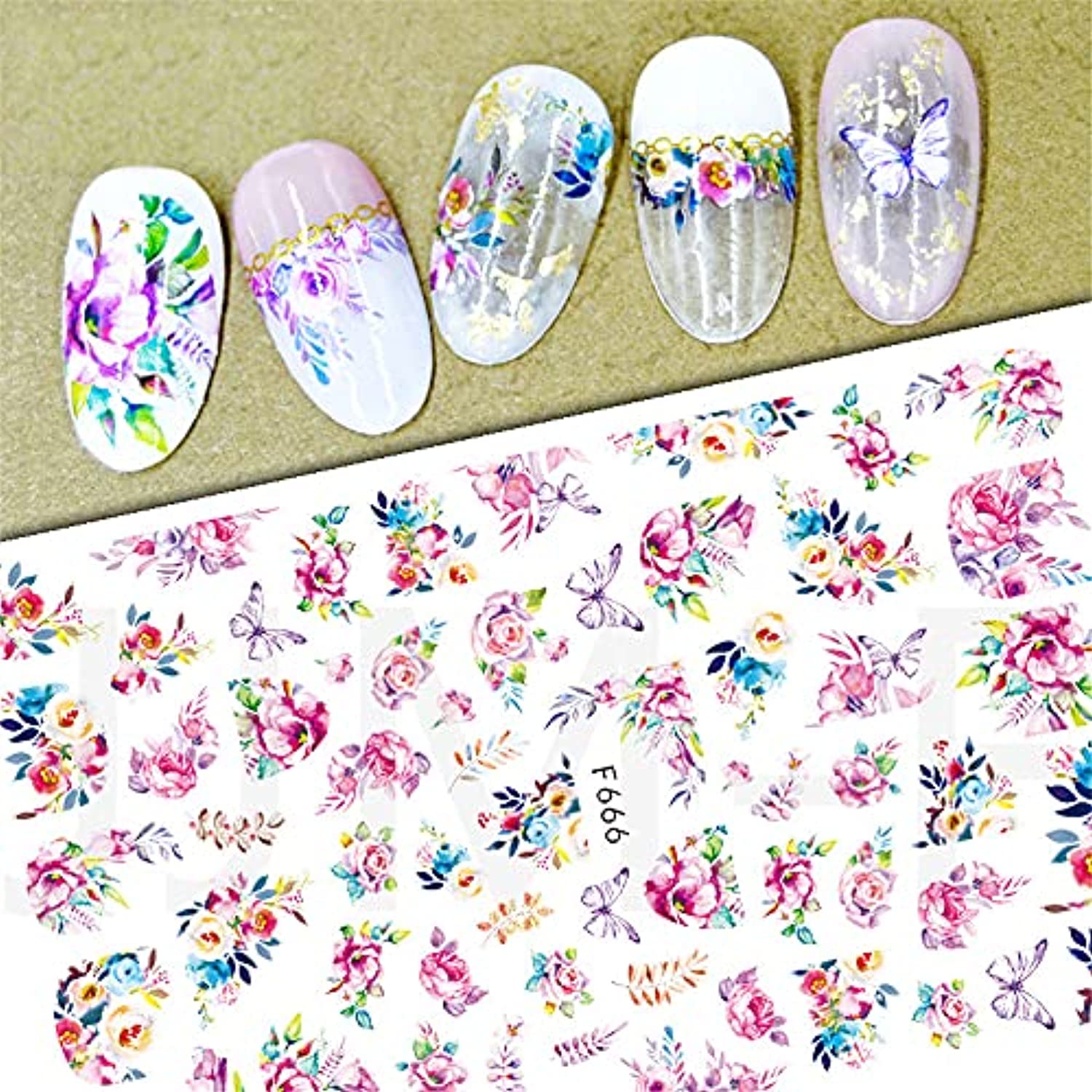 Dornail 8 Sheets Butterfly Nail Stickers Flower Nail Decals Self-Adhesive Summer Floral Nail Art Sticker Nail Designs Nail Decorations