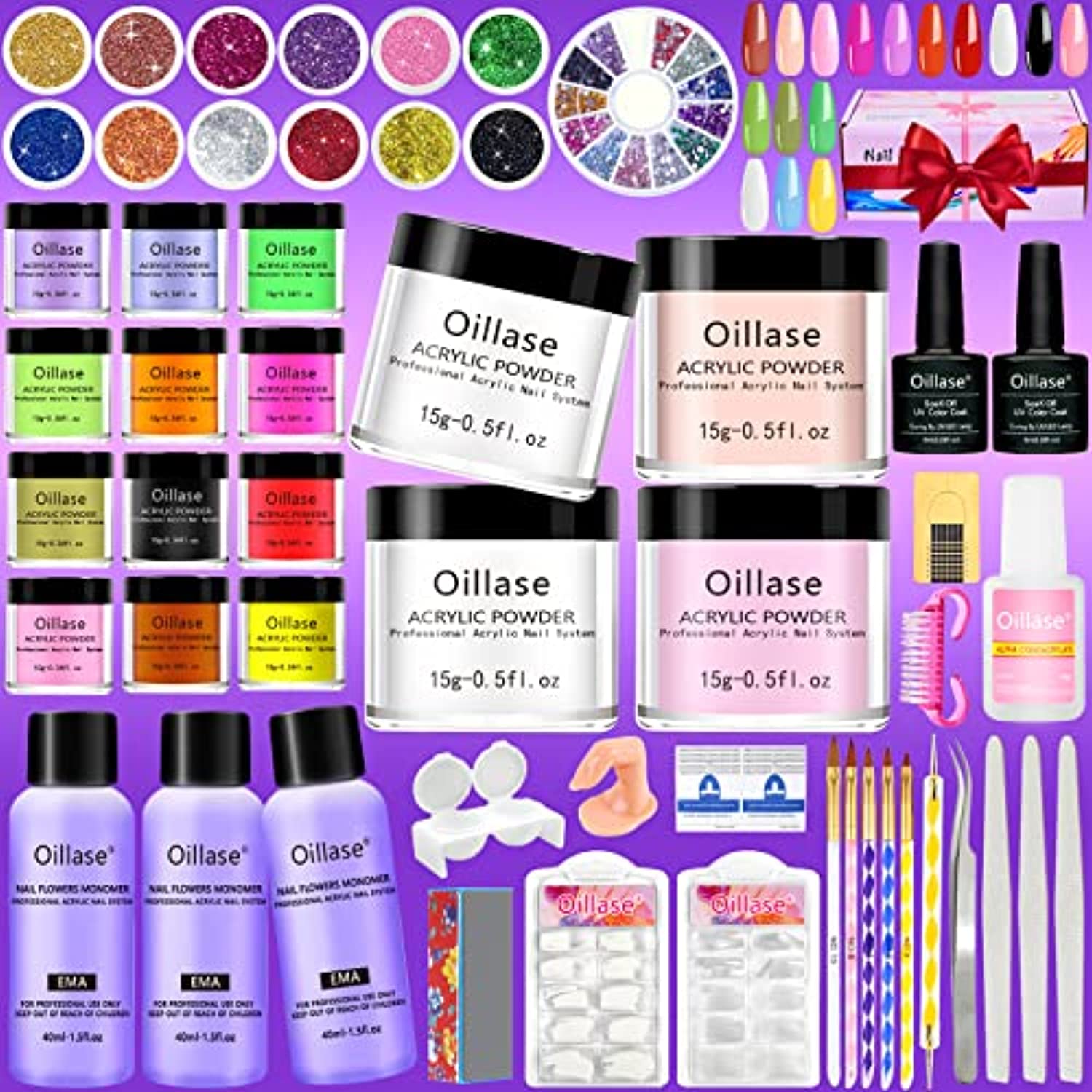 Large Acrylic Nail Kit Set Professional Acrylic with Everything,Acrylic Powder and Monomer Acrylic Nail Liquid for Beginners,Acrylic Nail Supplies Acrylic Nail Brush,Practice Hand for Acrylic Nails