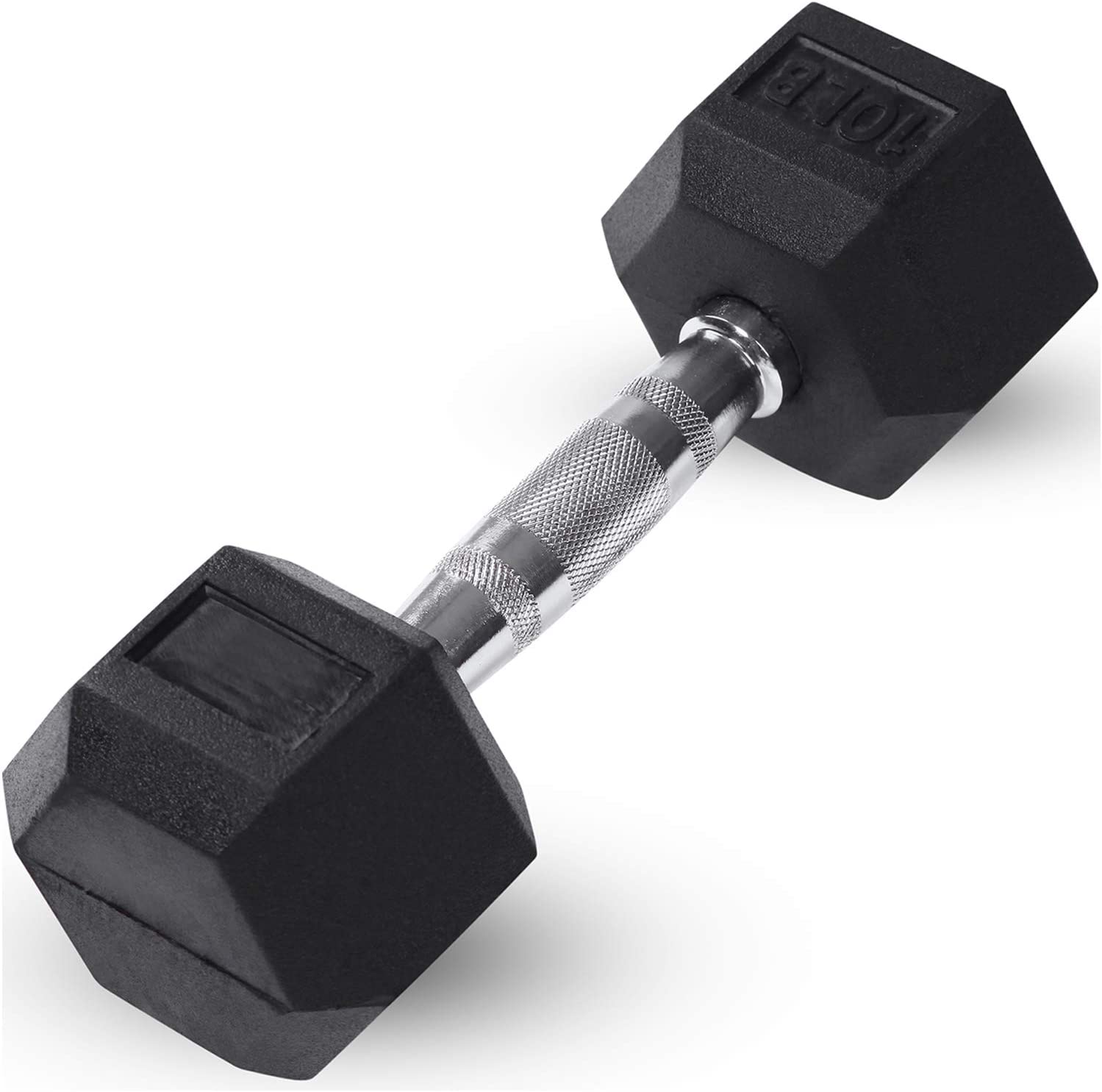 JFIT Rubber Hex Dumbbell - 15 Size, Single and Pair Options, 4-50lbs - Shaped Heads Prevent Rolling and Injury - Ergonomic Hand Weights for Exercise, Therapy, Muscle, Strength and Weight Training