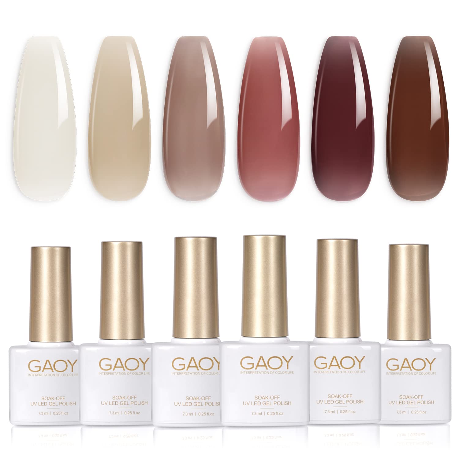 GAOY?Icy Jelly Gel?Nail?Polish?Set of?6?Colors?Including Red Pink Nude Gel Polish Kit UV?LED?Soak?Off Nail?Polish Home DIY Manicure Nail Salon Varnish