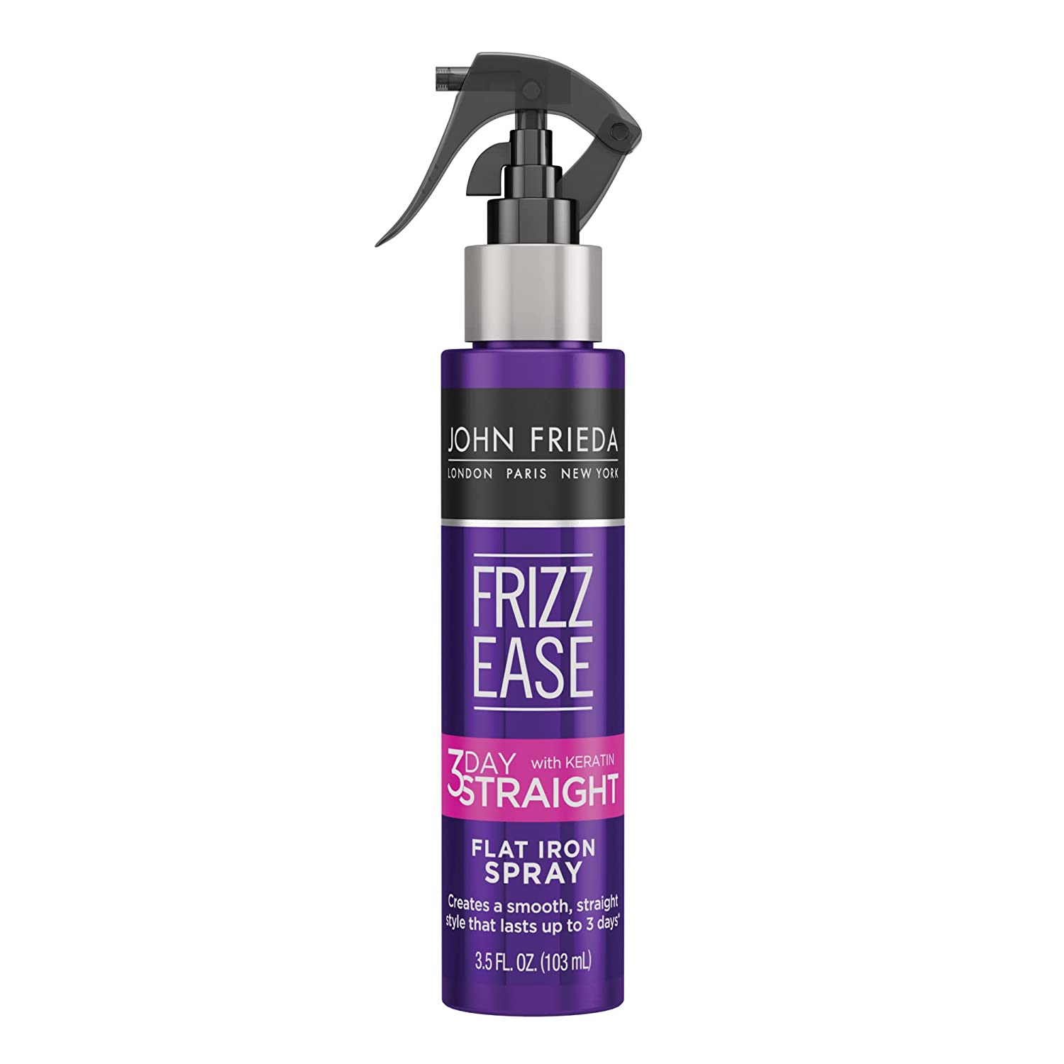 John Frieda Frizz Ease 3-day Flat Iron Spray, Keratin Infused Straightening Spray, Anti Frizz Heat Protectant for Curly Hair, 3.5 Ounce