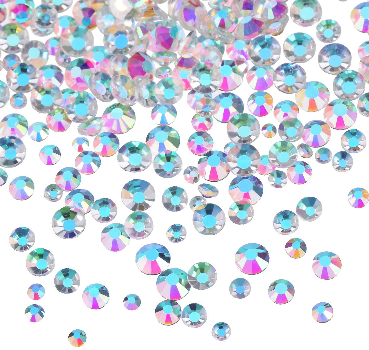 Bememo 3456 Pieces Nail Crystals AB Nail Art Rhinestones Round Beads Flatback Glass Charms Gems Stones, 6 Sizes for Nails Decoration Makeup Clothes Shoes (Iridescent)