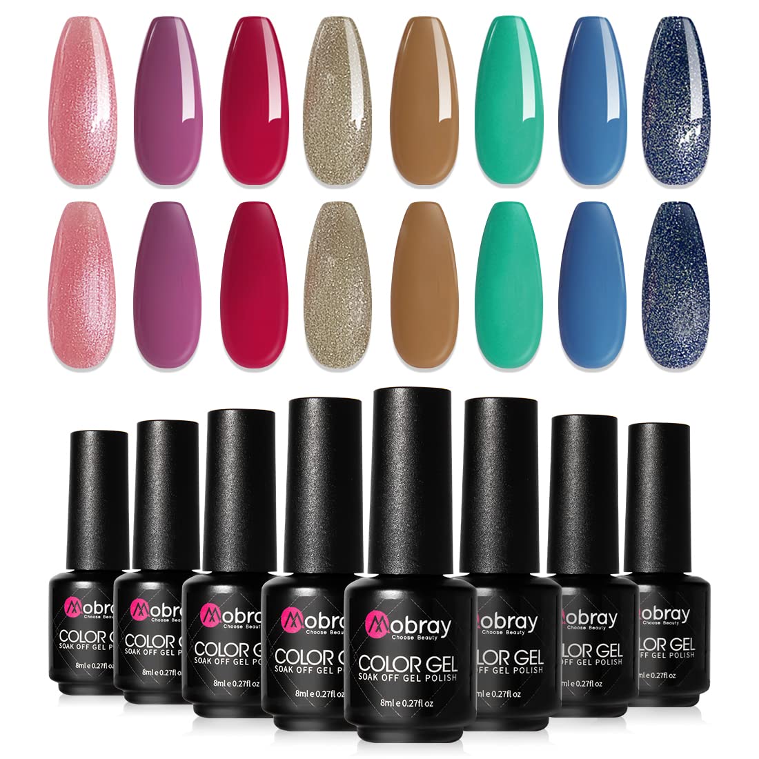 Mobray Gel Nail Polish Set, 6 Spring Summer Blue Nude Purple Colors With No Wipe Top Coat And Base Coat for Nail Art Manicure.