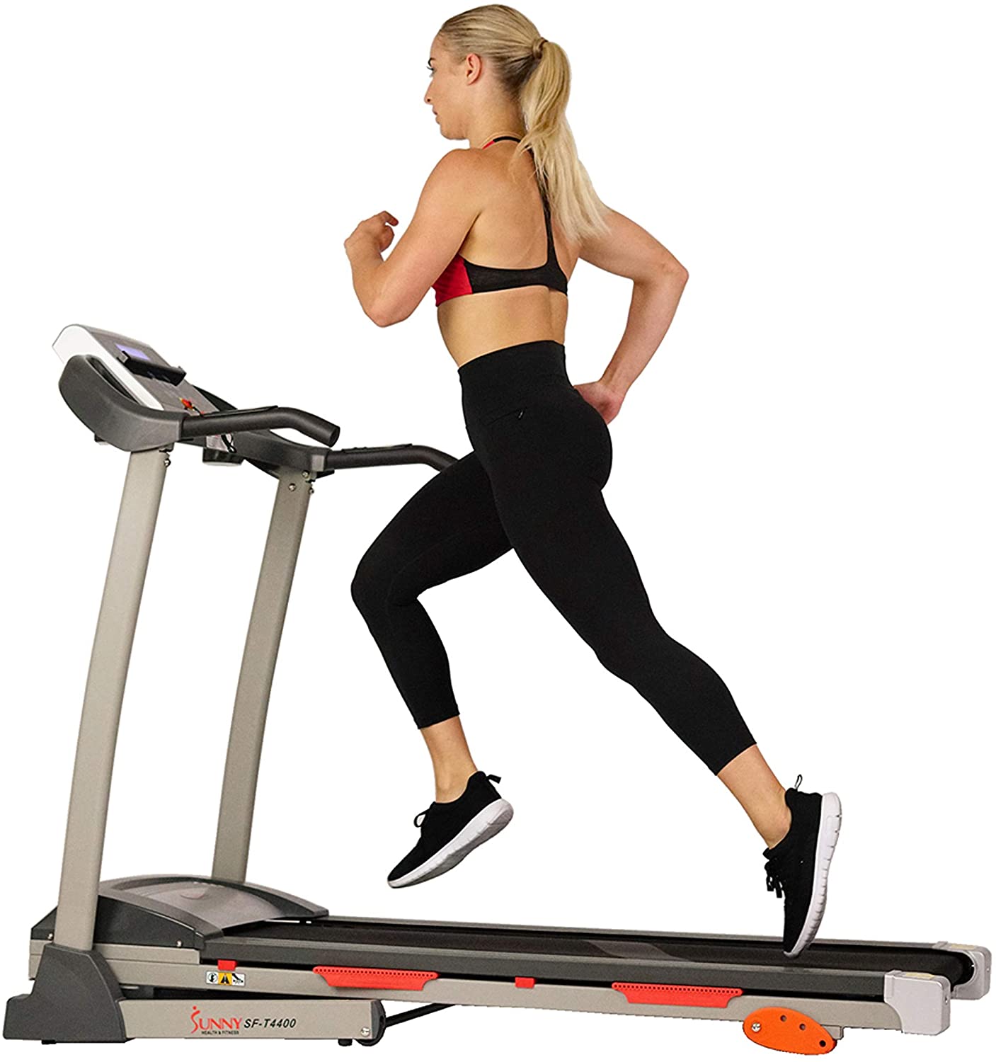 Sunny Health & Fitness Folding Treadmill with Device Holder, Shock Absorption and Incline