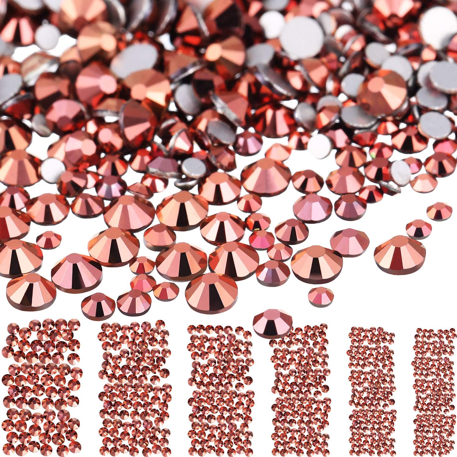 Bememo 3456 Pieces Nail Crystals AB Nail Art Rhinestones Round Beads Flatback Glass Charms Gems Stones, 6 Sizes for Nails Decoration Makeup Clothes Shoes (Iridescent)